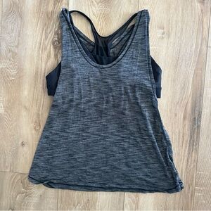 Lululemon Space Gray and Black Yoga Workout Active Tank Top With Connected Bra 6
